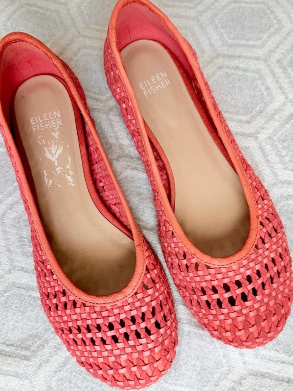 Eileen Fisher Ballet Flats Vero Cuoio Leather Woven Coral pink Shoes Size 8
